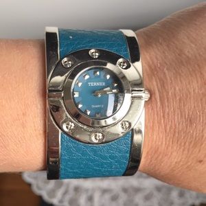 Bijoux Terner Cuff Watch Blue Silver EUC Works Great Battery Included One Size